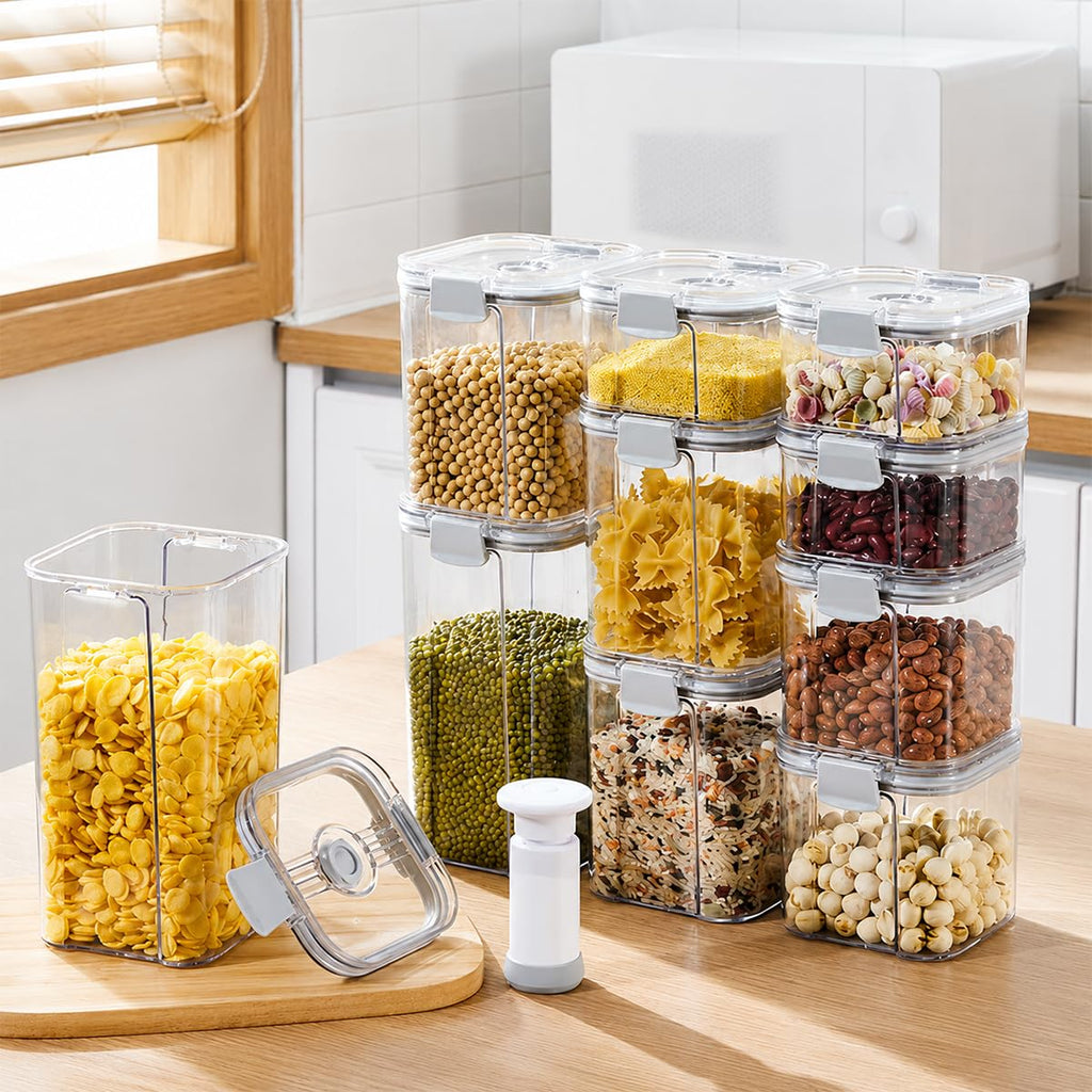 3-Piece Vacuum Seal Food Storage Containers with Pump, Airtight Clear Plastic Canister Set, Stackable Pantry