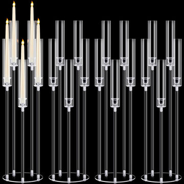 4 Pcs Acrylic Candelabra Centerpieces Clear Taper Candle Candlestick Holder Crystal 5 Arm Candlesticks Holder with