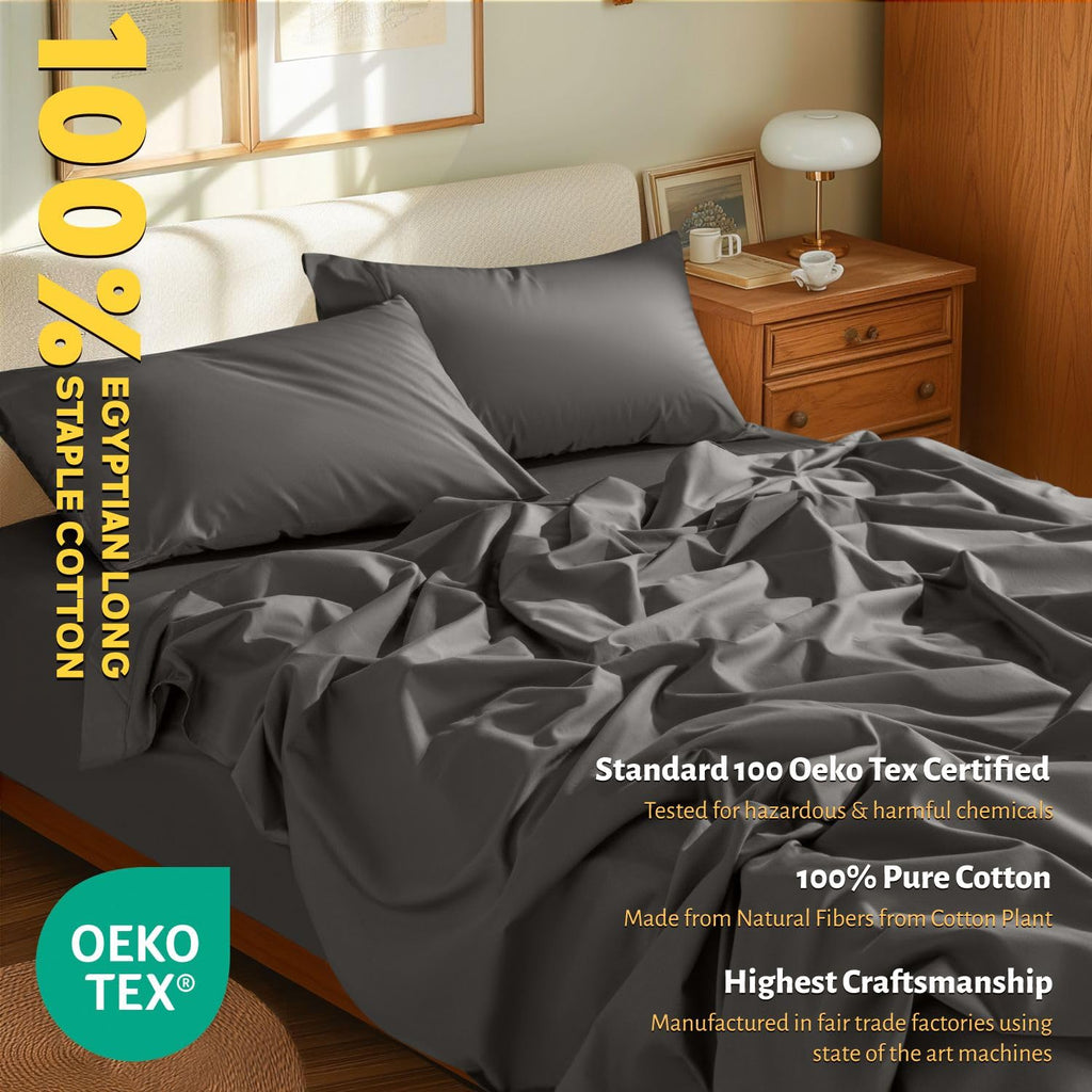 100% Egyptian Long-Staple Cotton California King Sheets 4 Piece