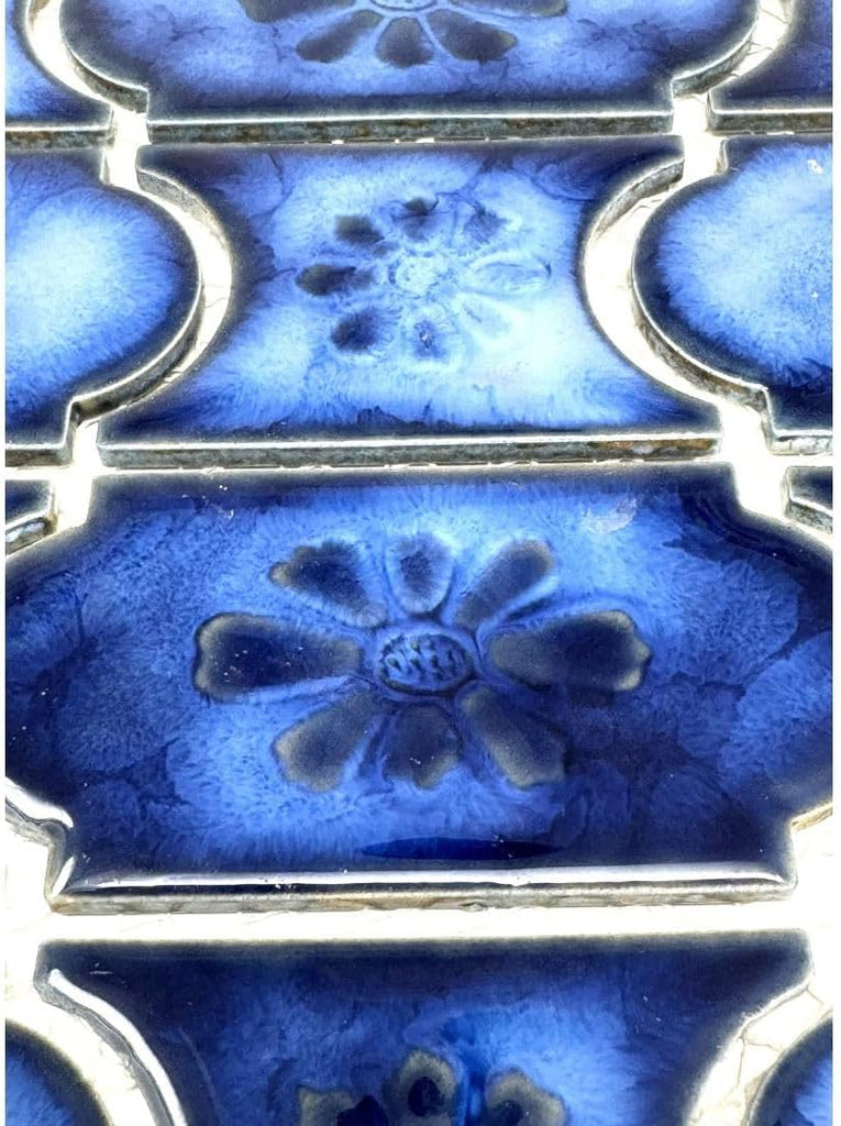 Marble Royal Blue Glossy Porcelain Mosaic Tile on 6x12 Mesh for Pool, Bathroom, Shower, Kitchen Backsplash, Accent