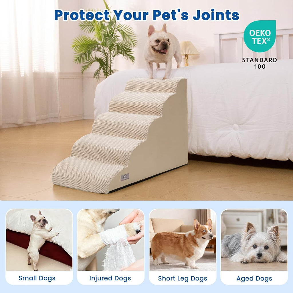 Dog Stairs for High Beds 22.4" H, 5-Step Pet Ramp for Small & Medium Dogs