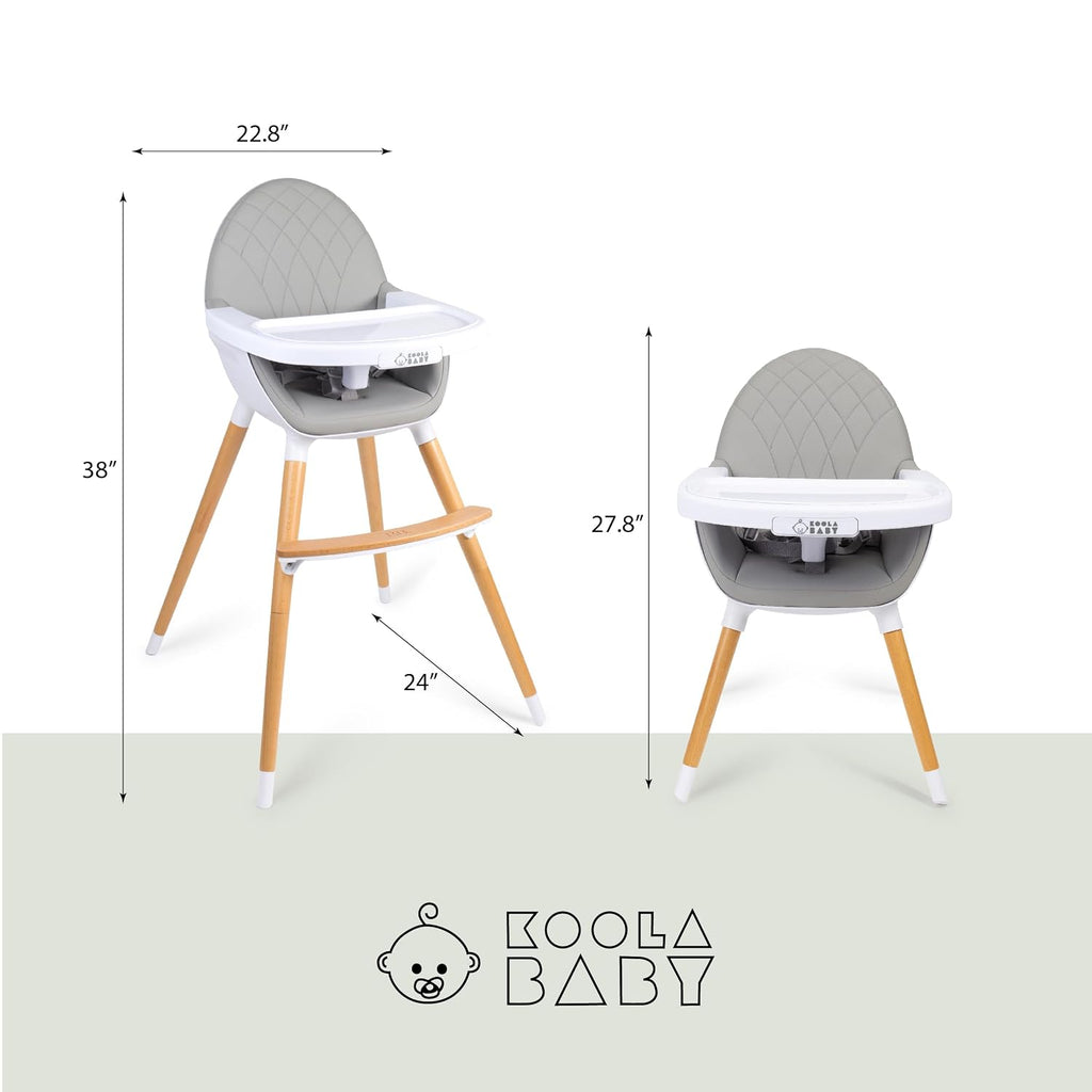 Convertible High Chair for Babies, Toddlers, Kids & Children - Wooden Highchair with Adjustable Height & Dishwasher