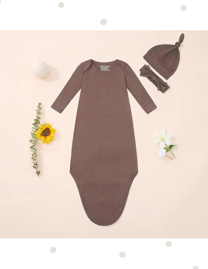 Newborn Knotted Gown 2Pack, Soft Breathable Baby Sleep Gown for Boys Girls, Infant Baby Coming Home Hospital Outfit