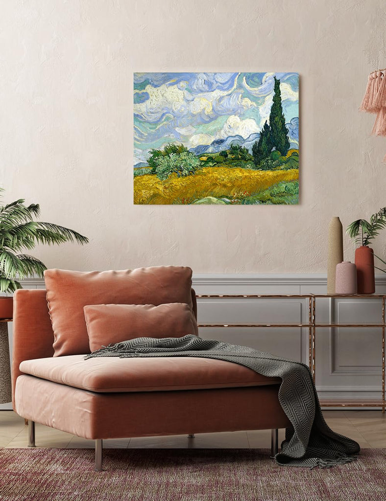Wheat Field with Cypresses Van Gogh Canvas Wall Art, 30x24 in