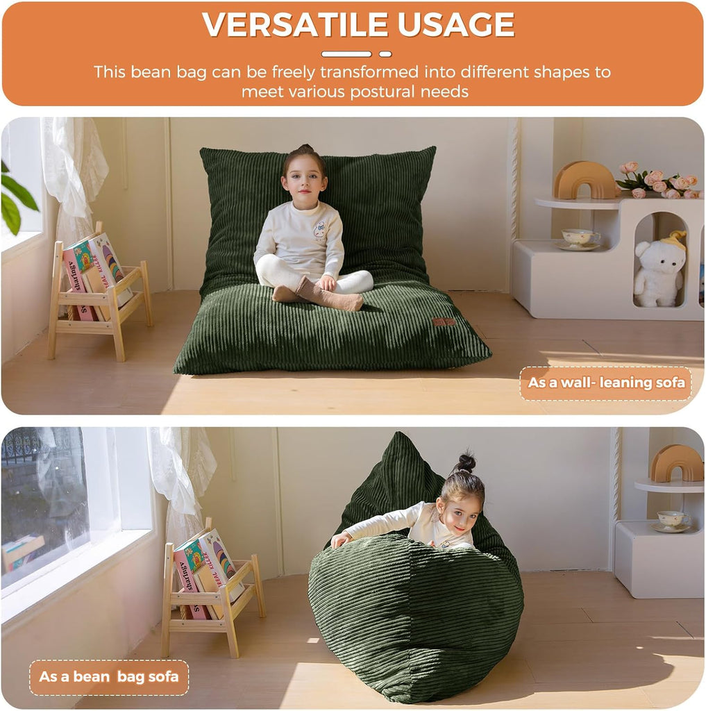 3 in 1 Kids Bean Bag Chair, Comfy Floor Sofa with Removed Cover