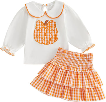 Little Toddler Girl Fall Clothes Shirts Smocked Layered Skirts Set