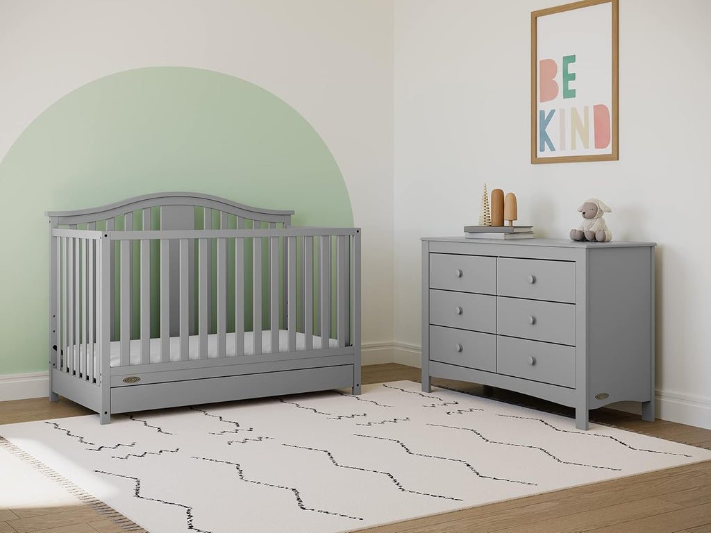 Solano 4-in-1 Convertible Crib with Drawer, Pebble Gray | GREENGUARD Gold Certified, Includes Full-Size Nursery