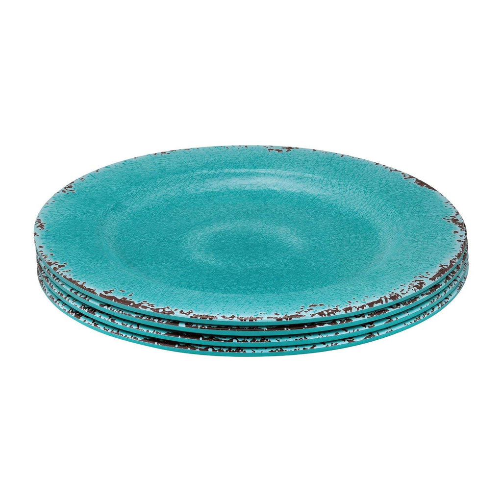 12-Piece Melamine Dinnerware Set, Includes Dinner Plates, Salad Plates, Bowls, Service for 4. (Crackle, Turquoise)