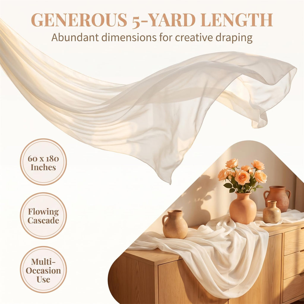 White Fabric by The Yard 60 Inch x 5 Yards Ivory Chiffon Sheer Polyester