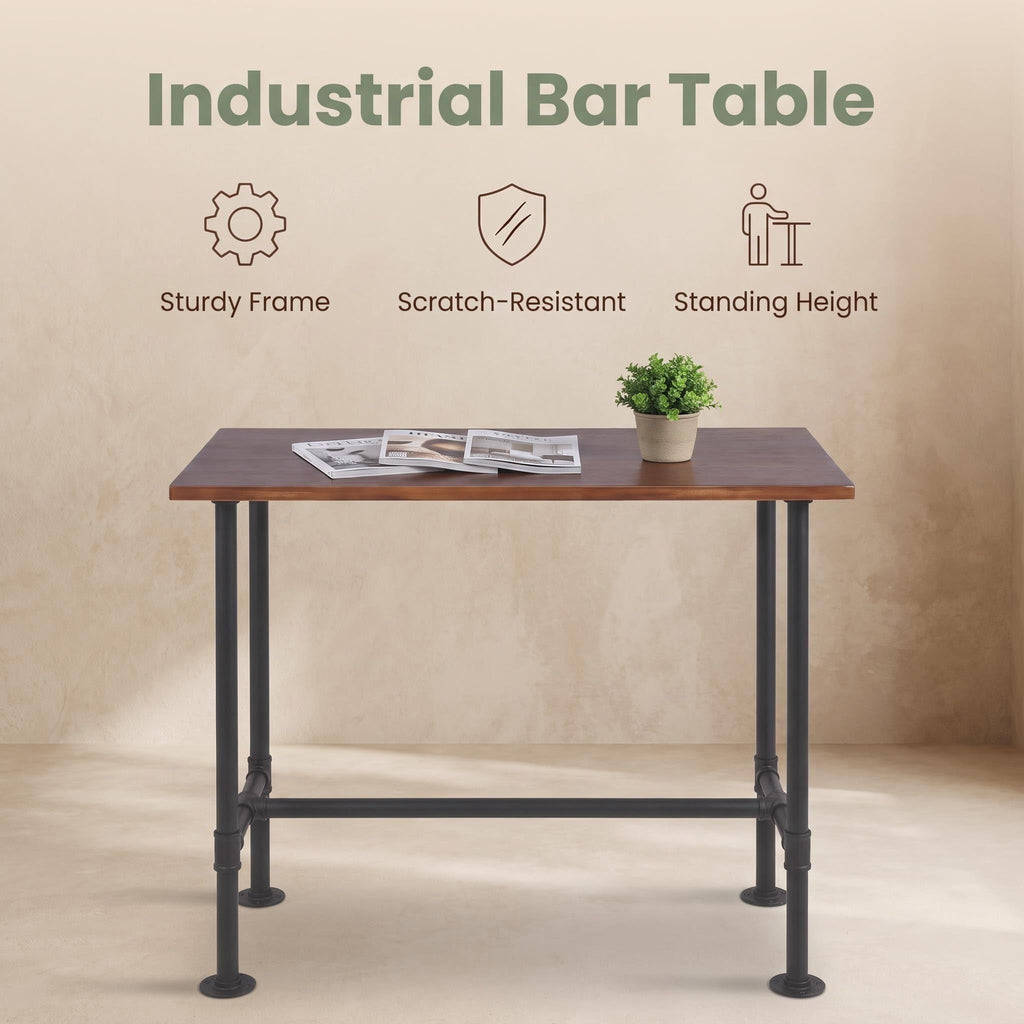 Industrial 41.3inch Height Bar Table Vintage Pipe Design Bistro Table Rustic Kitchen Dining Breakfast Desk Farmhouse