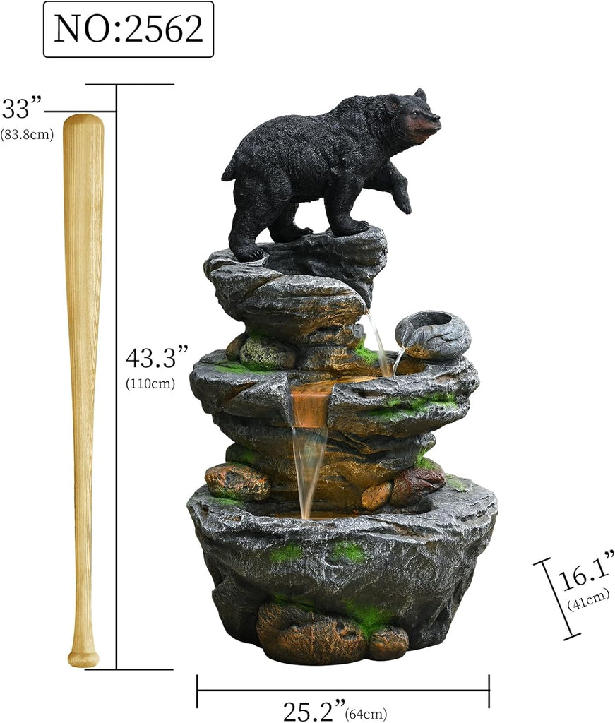 44" Outdoor Fountains and Waterfalls LED - Patio Water Fountains Outdoor for Outdoor Gardens Backyards Lawns Balconies