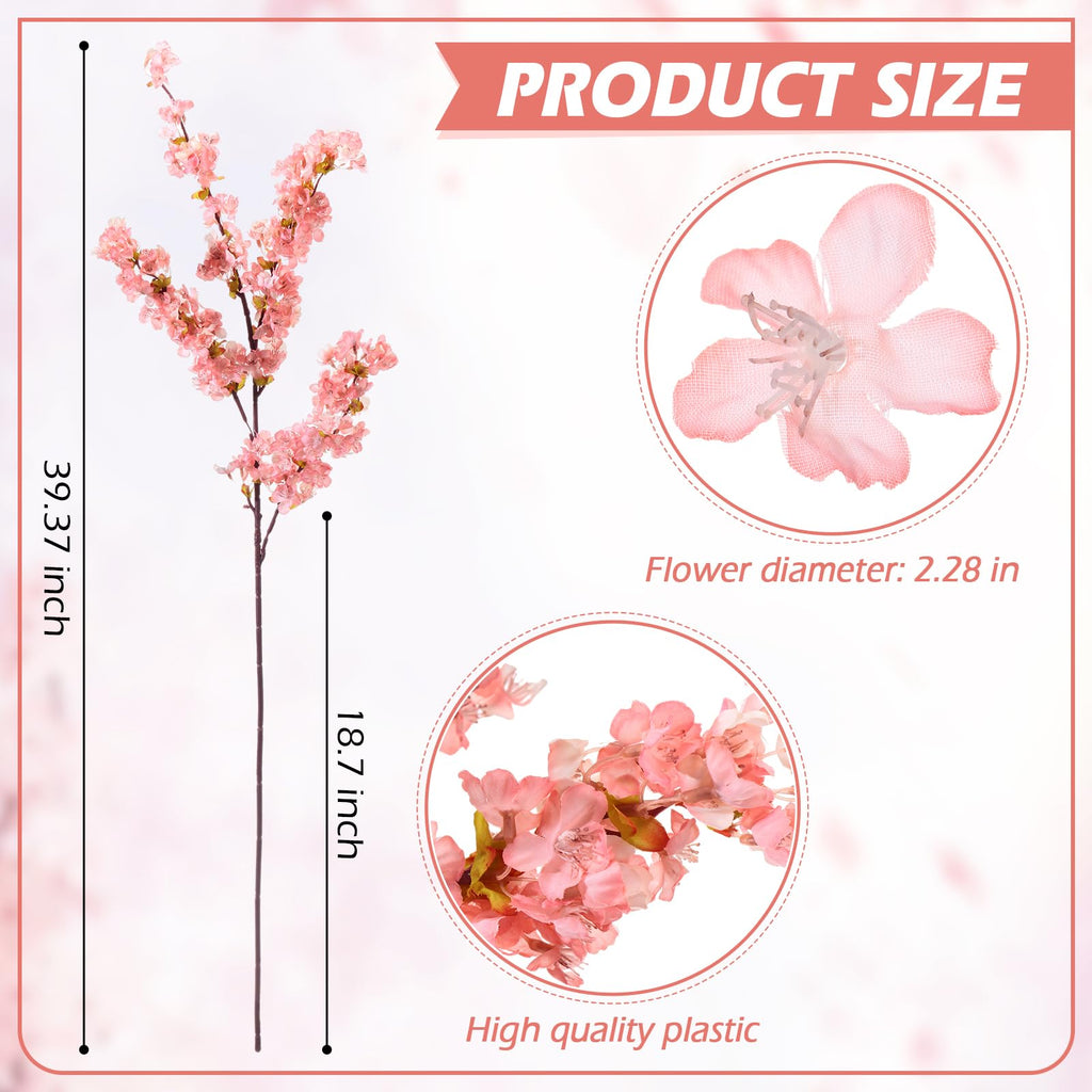 8 Pcs Cherry Blossom Silk Branches Long Stem Vase, Pink, 39.4"