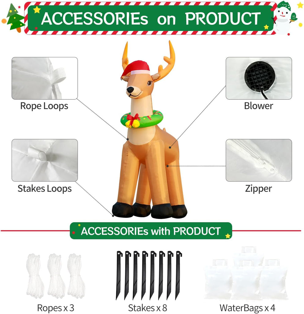12FT Giant Christmas Inflatable Reindeer Decoration with Chasing LED Lights,Blow Up Yard Decoration for Party Garden