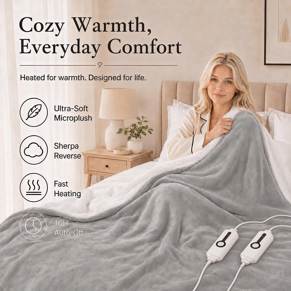 Electric Heated Blanket 84"x90" - Light Gray