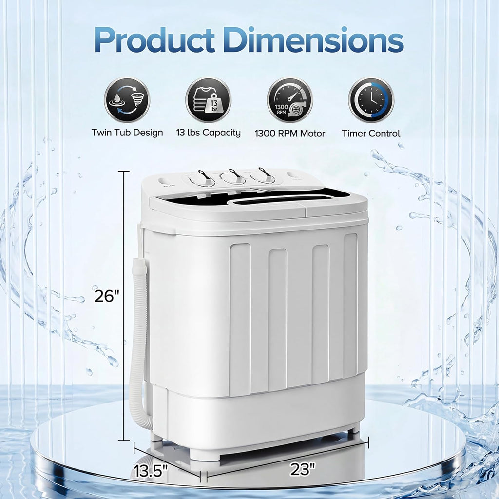 Portable Clothes Washing Machine Mini Twin Tub Washing Machine 13lbs Capacity with Spin Dryer,Compact Washer and Dryer
