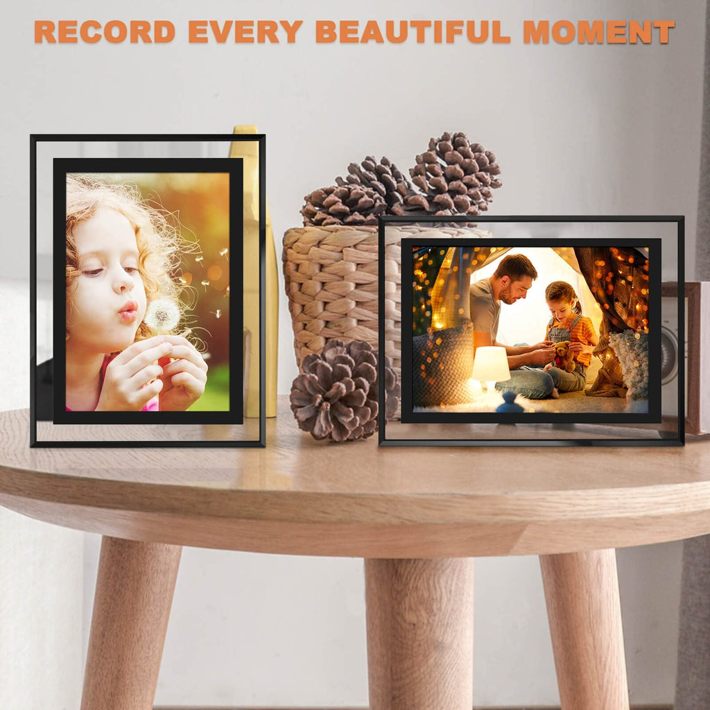 5x7 Picture Frames Set of 2, Black Glass Photo Frame, Only for Tabletop Display, Gift Picture Frame, Horizontally or