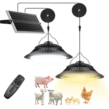 Solar Shed Pendant Light, IP65 Day/Night Dual Head for Barn Gazebo