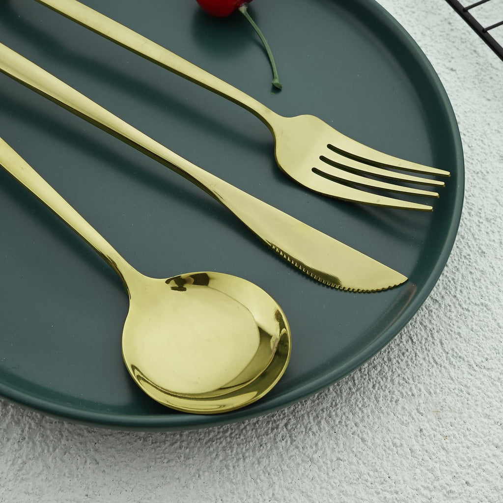 24pcs Silverware Flatware Sets, Mirrored Stainless Steel Cutlery Set, Spoons Forks Knives, Modern Design, service for