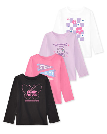 Toddler Girl Butterfly Heart Long Sleeve T-Shirt, 4 Pack