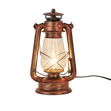 Rustic Lantern Table Lamp Plug-in Old Fashioned Night Light Perfect Living Room H15 Inch x W7 Inch
