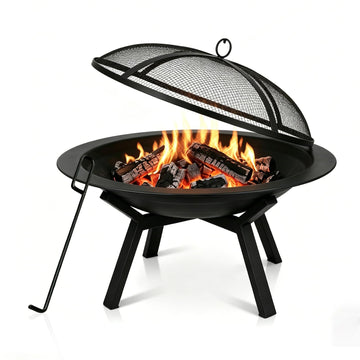 Outdoor Wood Burning Fire Pit, Heavy Duty Round Steel Fire Bowl for Backyard, Patio, Camping, Bonfire, Black Finish