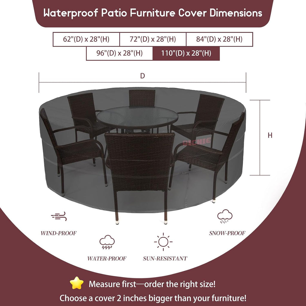 Waterproof Round Patio Furniture Covers - 600D UV Resistant & Anti-Fading, All Weather Outdoor Table and Chairs Set