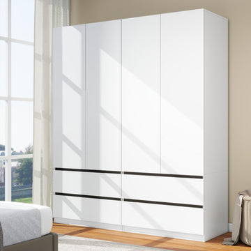 White Armoire Wardrobe Closet with 4 Drawers: 75" H x 63" W