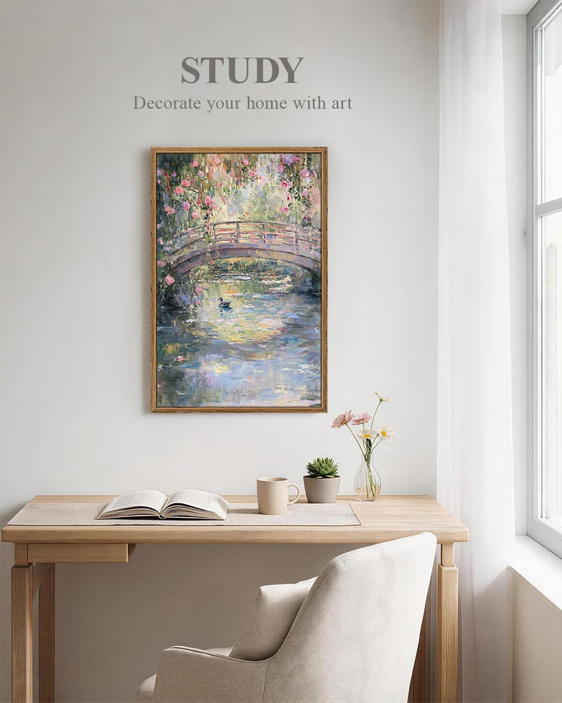 Large Landscape Wall Art, Monet Floral Framed Vintage Painting, 16×24 Inch