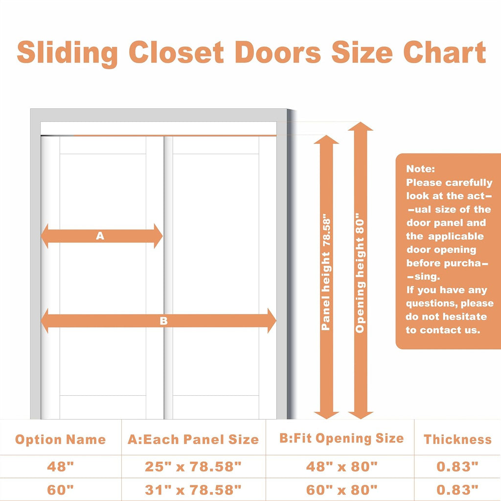 Preassembled Sliding Closet Door 48"(Double 25") x 80" Interior Doors with Hardware Kit & Floor Guid