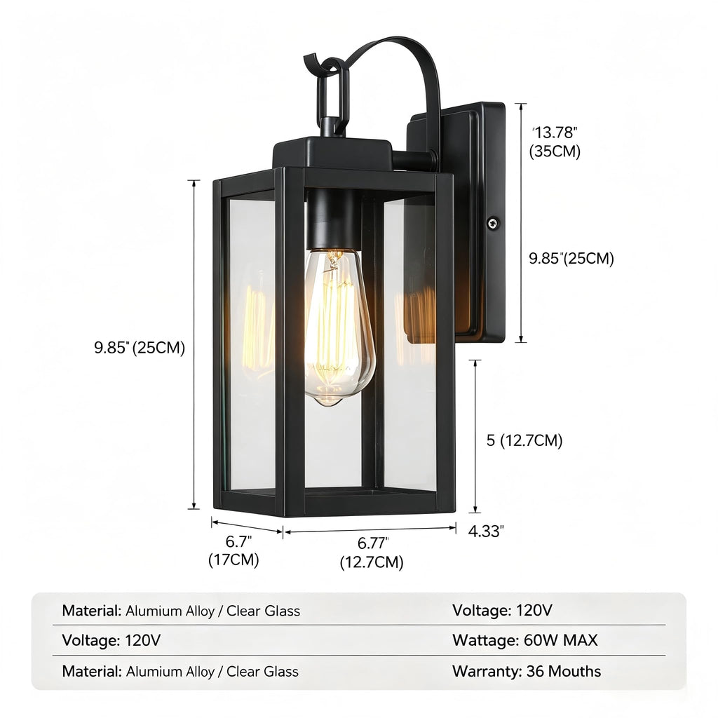 Outdoor Wall Lantern, Matte Black Clear Glass Sconce