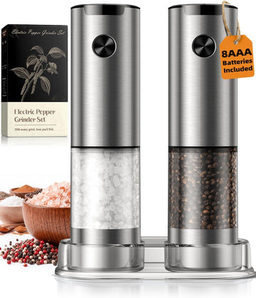 Electric Salt and Pepper Grinder Set, Battery Automatic Salt and Pepper Shaker with Adjustable Coarseness, Large