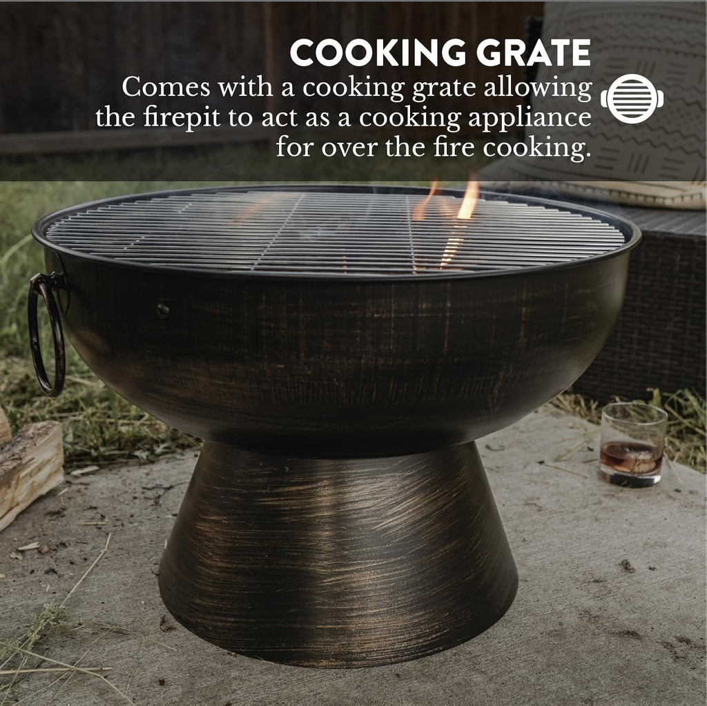 GasOne 22 in Round Outdoor Fire Pit - Wood Burning With Mesh Lid and Fire Picker - Durable Alloy Steel for Outside