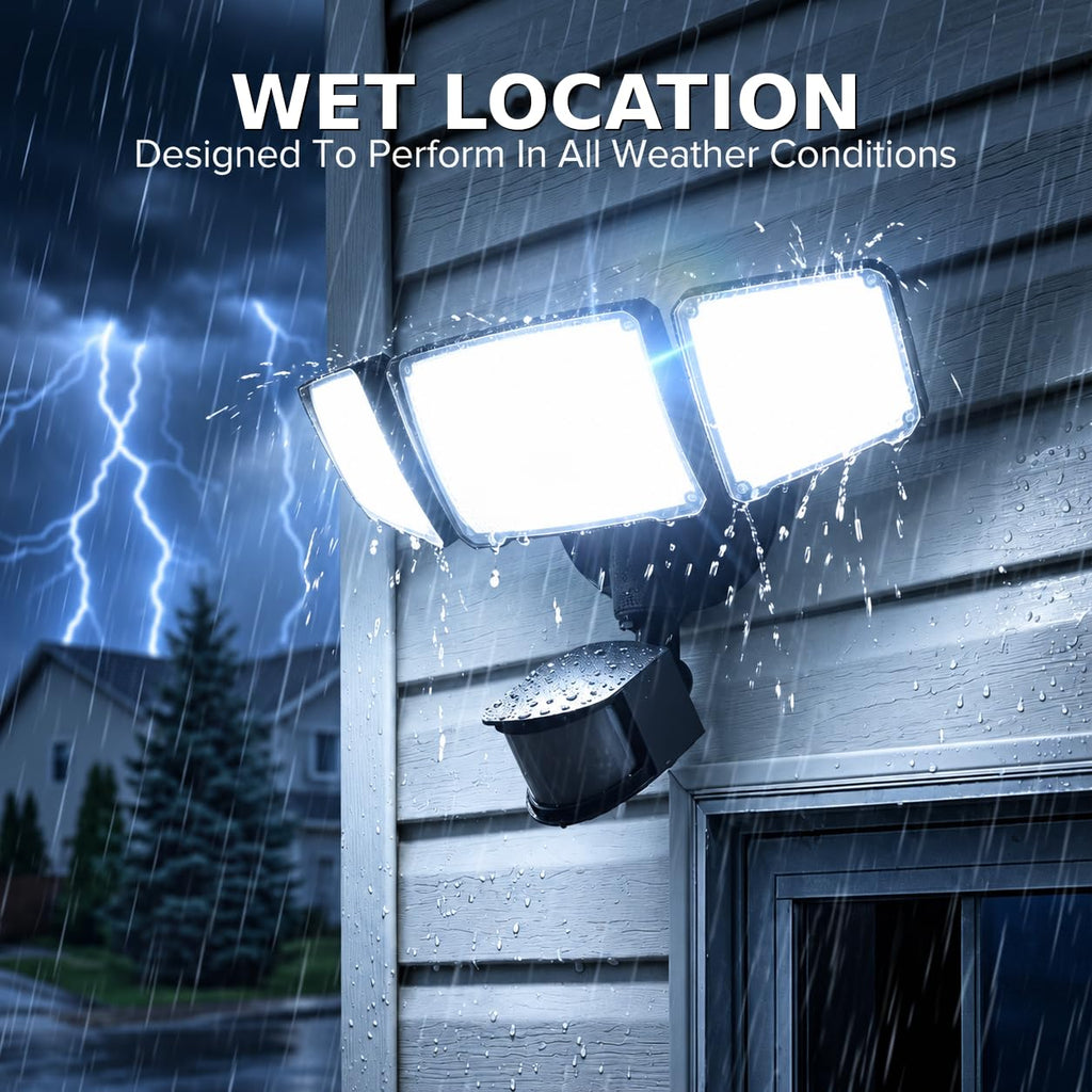 72W LED Security Lights w/PIR Motion Sensor Outdoor, 5000K Daylight Dusk to Dawn Aluminum Flood Light, 3