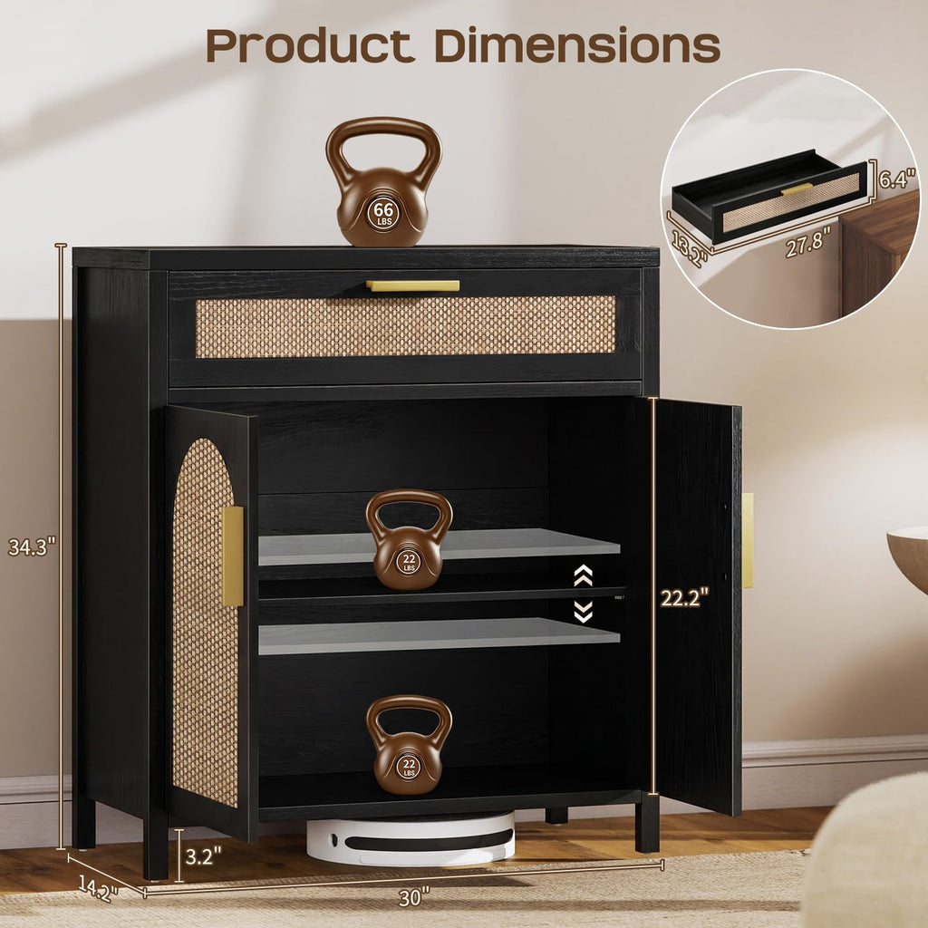 Rattan Buffet Cabinet with Storage Set of 3, Sideboard Cabinet with Doors and Shelves, Accent Coffee Bar with