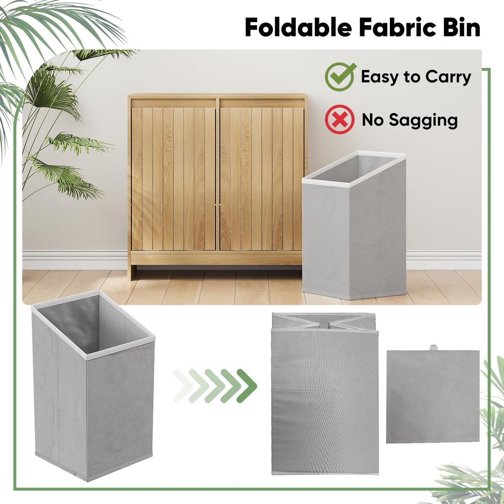 Double Tilt Out Laundry Hamper Cabinet, Hidden Laundry Cabinet with Double Baskets, Natural Trash Can