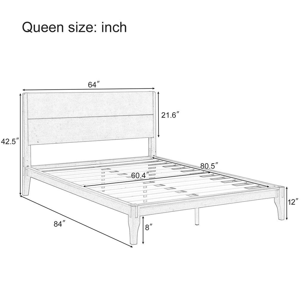 Queen Size Bamboo Platform Bed Frame with Tall Headboard, Espresso