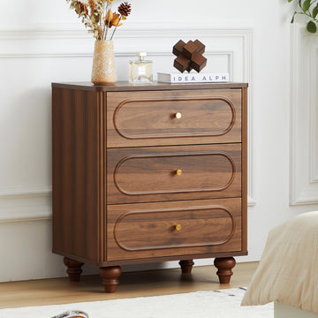 3 Drawer Fluted Dresser, Mid Century Modern Chest of Drawers, Wood Storage Small Dresser Organizer Living Room