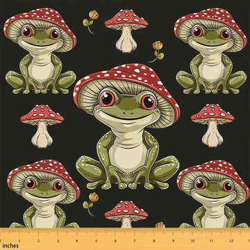 Frog Mushroom 100% by The Yard, Jungle Wild Animals Plants, Farmhouse Style Quilting Supplies for Sewing, Jungle Cartoon