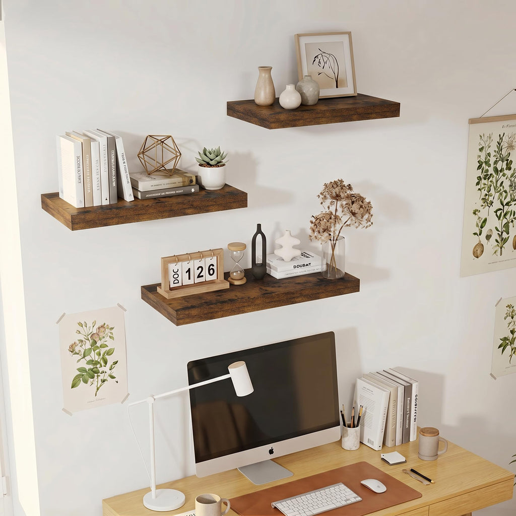 Deep Floating Shelves for Wall 16x12" Set of 2, Rustic Brown