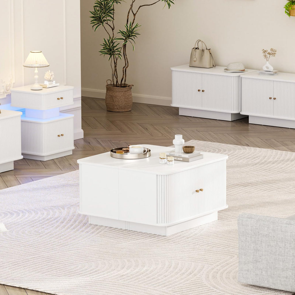 Fluted Shoe Storage Bench, 63" W Long Entryway Bench with Sliding Door, Mud Room Benches with Seat, Upholstered