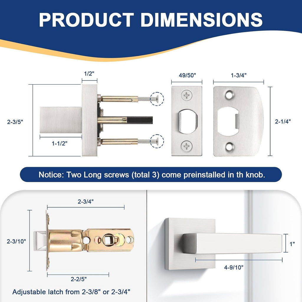 6 Pack Brushed Nickel Interior Door Knob, Heavy Duty Passage Lever Door Handle for Closet Hallway Satin Nickel Indoor