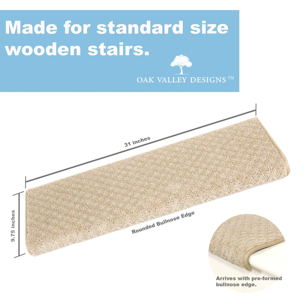 TM Rounded Bullnose Carpet - Anti Slip Indoor Stair Mats for Wooden Stairs, Style: Bayside Charm, Crystal Canyon 27"