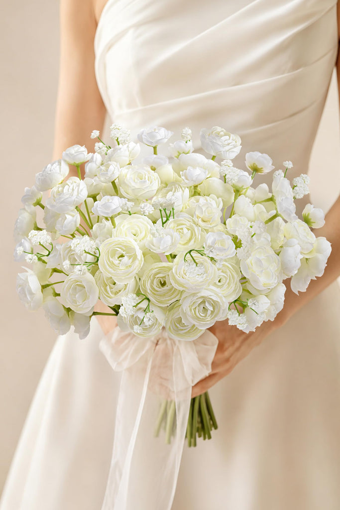 Ranunculus Artificial Flowers Fake Flowers 20 Pcs White Peonies Flowers