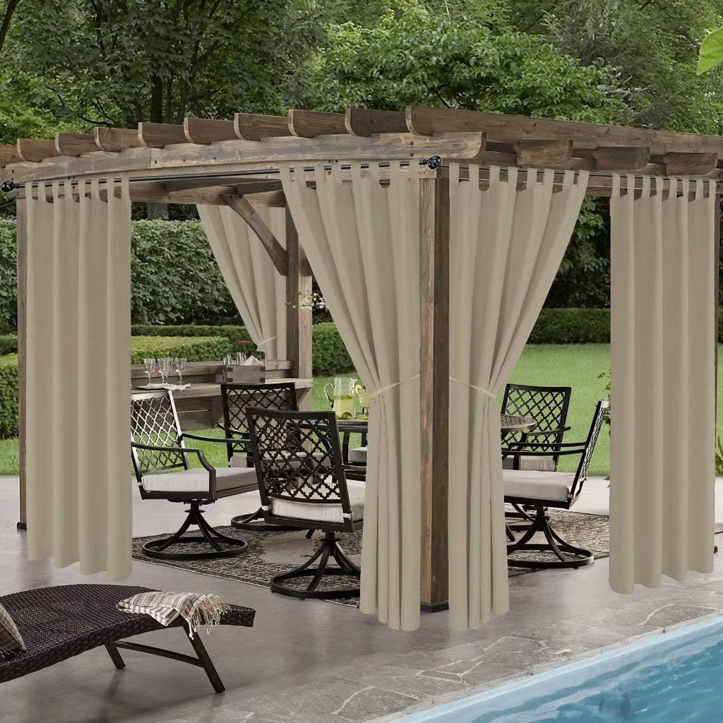 Indoor/Outdoor Curtains Waterproof Tab Top Patio Curtains | Sun Blocking Set of 2 Panels Thermal Insulated Curtain