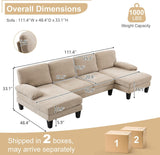 Karl home U-Shape Sectional Sofa Couch 111" Modern 4-Seat Sofa with Chaises Chenille Fabric Upholstered Covertible