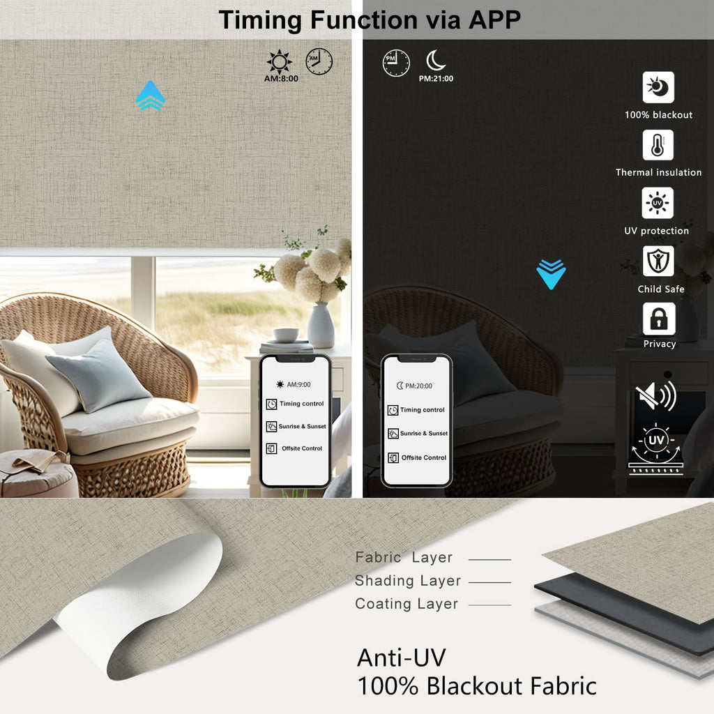 Motorized Blinds with Remote, 100% Blackout Motorized Roller Shades