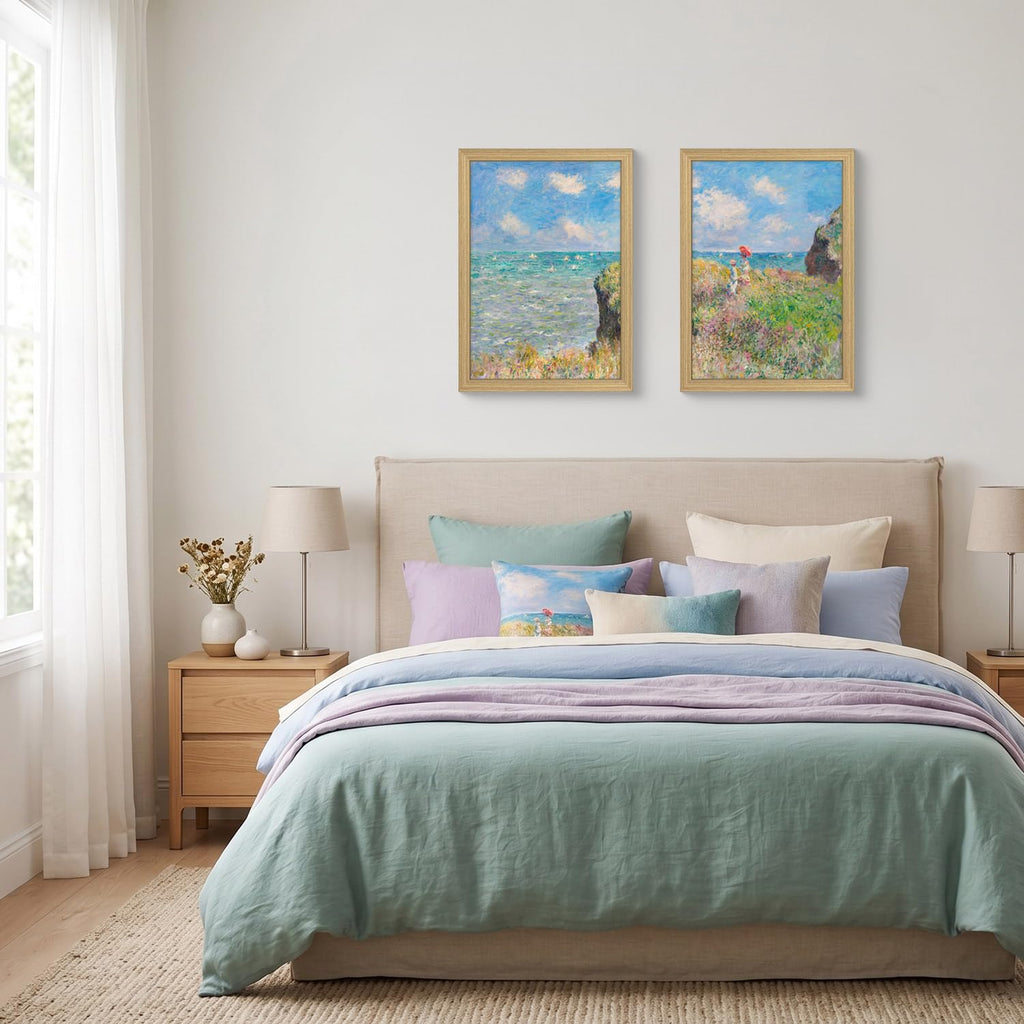 Coastal Landscape Canvas Wall Art 2Pcs Framed Home Decor 12X16 Inch