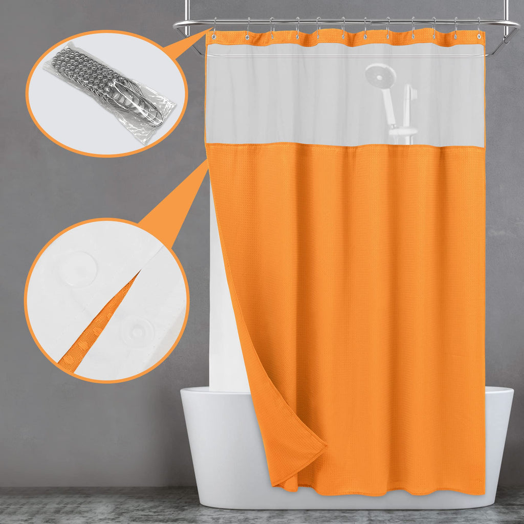 Waffle Weave Shower Curtain with Snap-in Liner Set Orange, 71x72