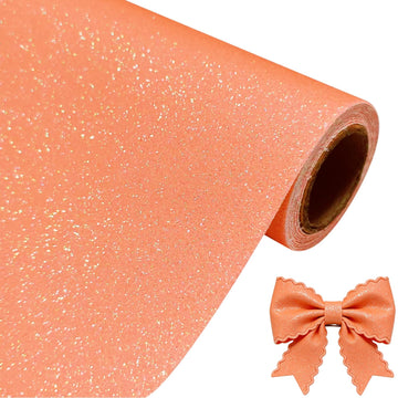 Salmon Pink Superfine Glitter Faux Leather Roll, 12 x 52 inch, Shiny PU Canvas Fabric for DIY Craft Quilting Sewing