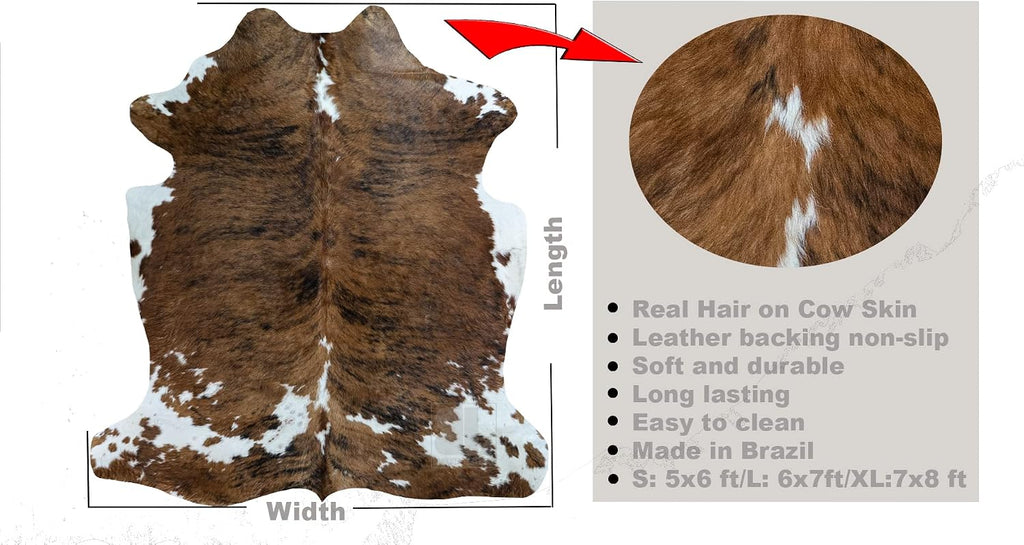 Genuine Cowhide Rug Classic Tricolor Size S/L/XL 5X6/6X7/7X8 FT (XL)